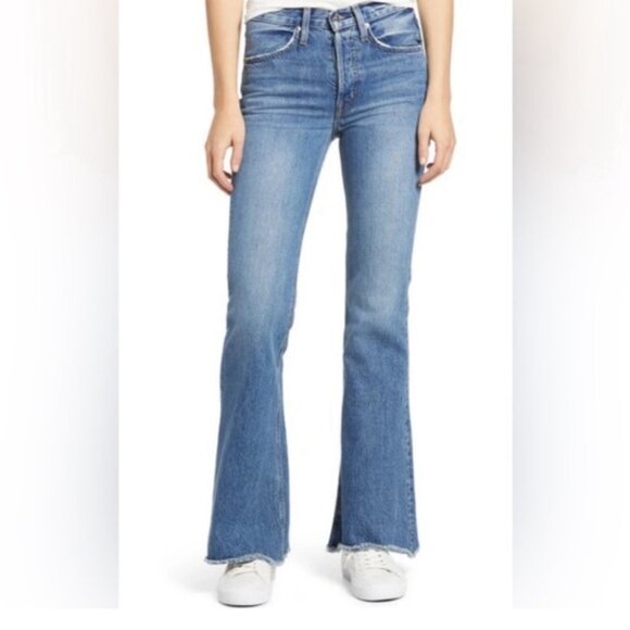 EDWIN Chrissy flare jeans frayed hem 28 / 6 in Rumour Anthropologie Free People - Picture 2 of 10